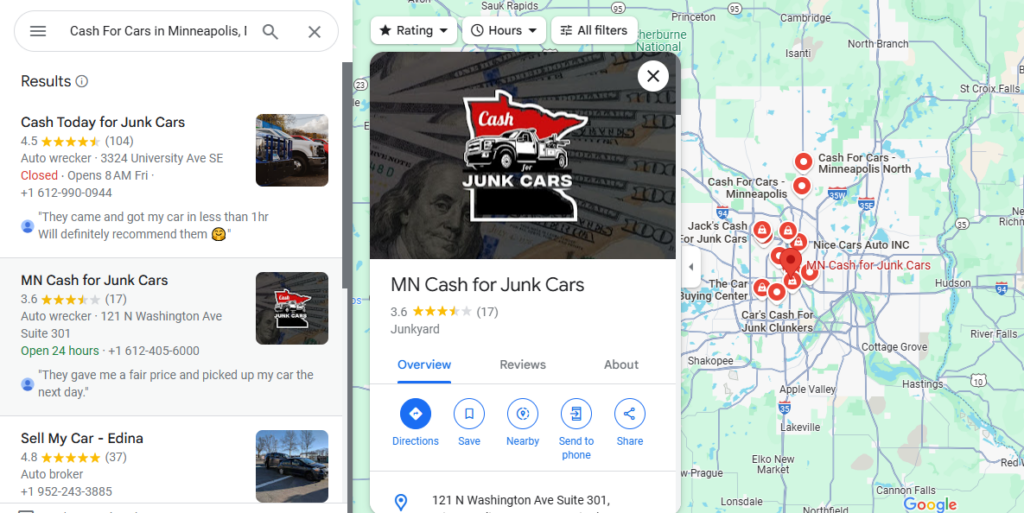 mncashforjunkcars GMB Map